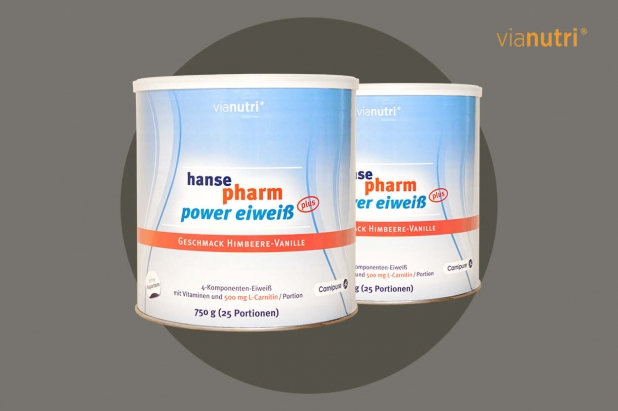 Doppelpack power eiweiß plus von HansePharm 750 g Geschmack Himbeere-Vanille jetzt online kaufen