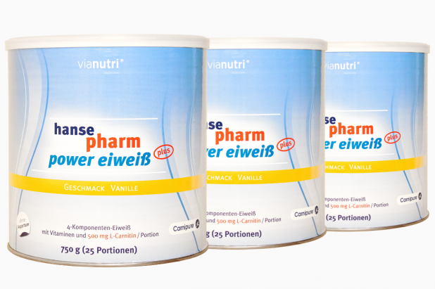 Dreierpack power Eiweiß plus von HansePharm 750 g 25 Portionen Geschmack Vanille jetzt online kaufen 