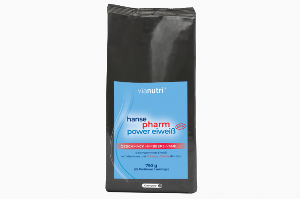 Einzelpack power Eiweiß plus von HansePharm 750 g 25 Portionen Geschmack Himbeere-Vanille jetzt online kaufen bei vianutri