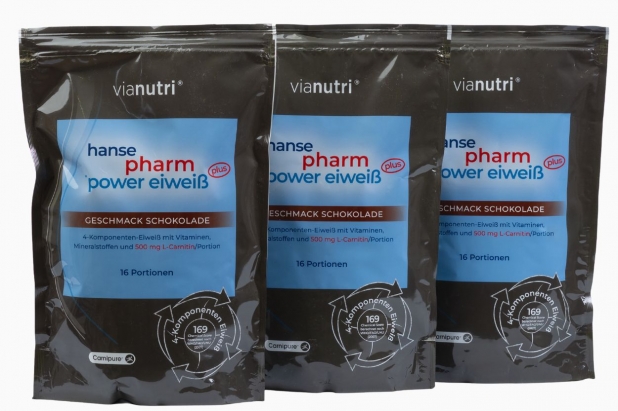 Dreierpack power Eiweiß plus von HansePharm 500 g 16 Portionen Geschmack Schokolade jetzt online kaufen