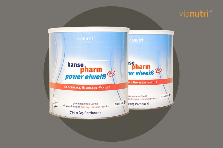 Doppelpack power eiweiß plus von HansePharm 750 g Geschmack Himbeere-Vanille jetzt online kaufen