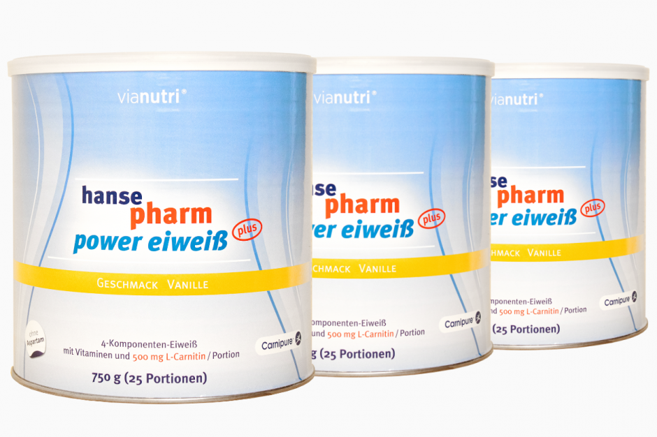 Dreierpack power Eiweiß plus von HansePharm 750 g 25 Portionen Geschmack Vanille jetzt online kaufen 