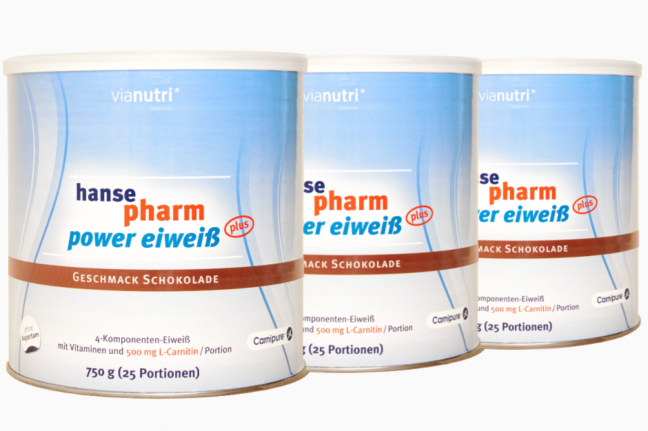 Dreierpack power Eiweiß plus von HansePharm 750 g 25 Portionen Geschmack Schokolade jetzt online kaufen